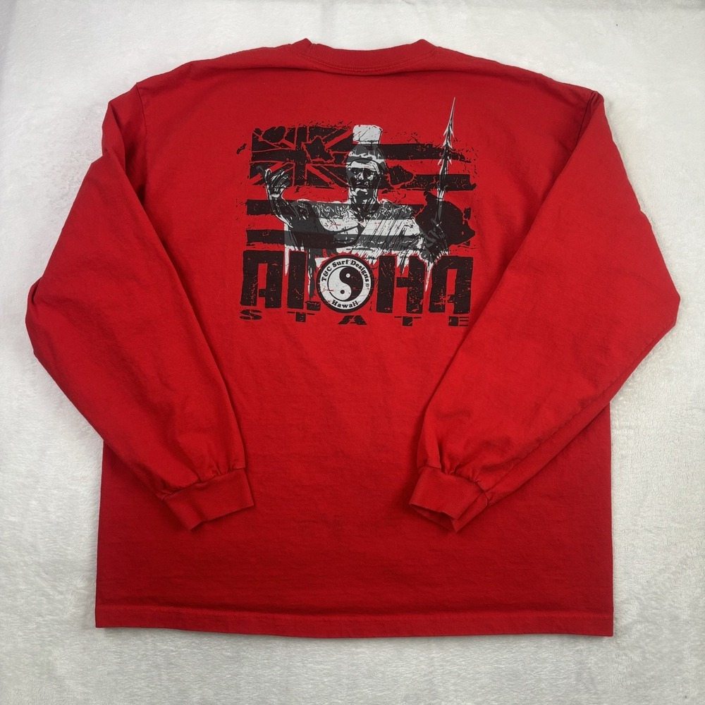T&C Surf Designs Hawaii Aloha State Red Long Sleeve Graphic Shirt Men's 2XL